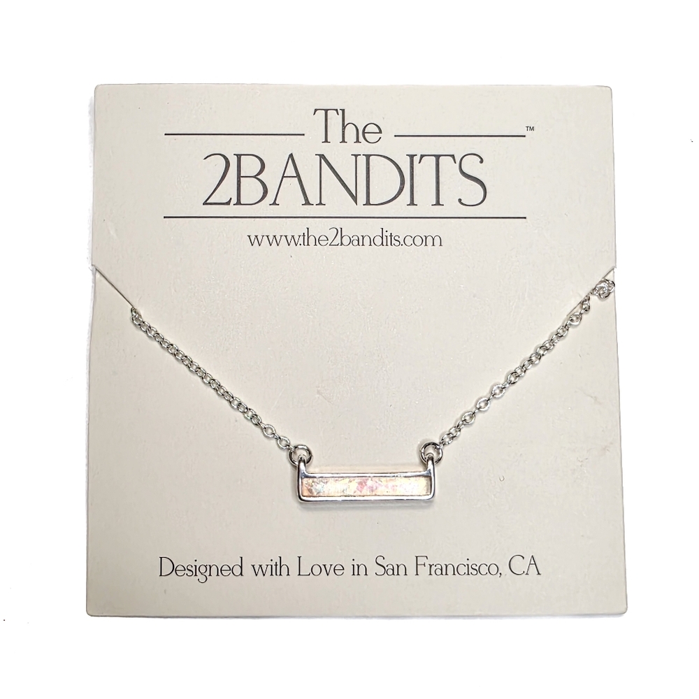 The 2 Bandits Jewelry Athens Iridescent Glitter Bar Box Dainty Silver Necklace